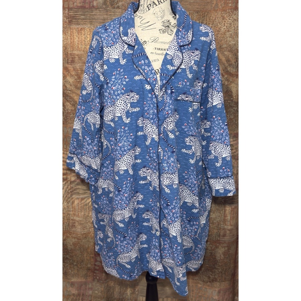Print Fresh Sleepshirt Bagheera Womens 3X White Leopard Blue Tiger Pajama Top